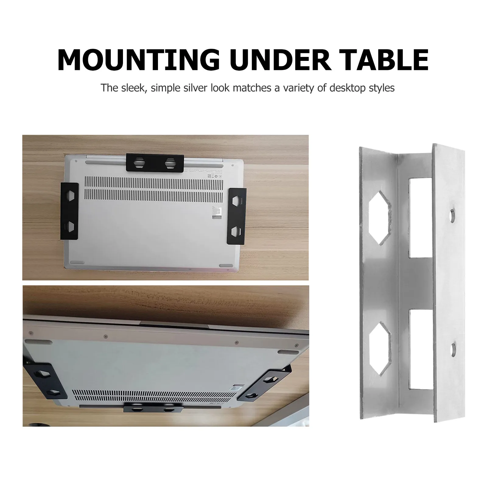 3Pcs Laptop Stand Under Desk Mount Metal Holder Sturdy Laptop Shelf Rack Computer Stand for Office Study Bedroom Workspace