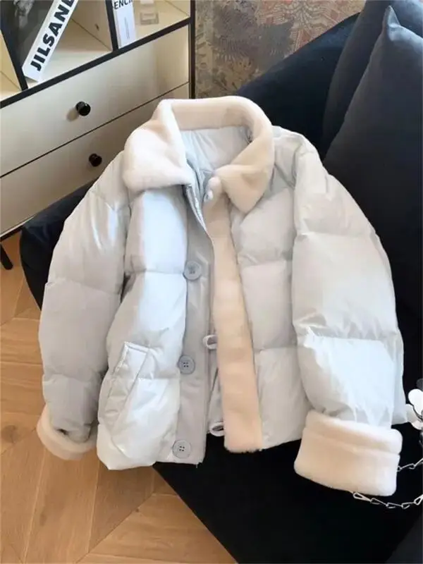 النسخة الكورية المرأة الخبز سترة مبطنة بالقطن رشاقته الفراء طوق لصق الحليب الأزرق الشتاء الفتاة طالب القطن سترة منفوخة