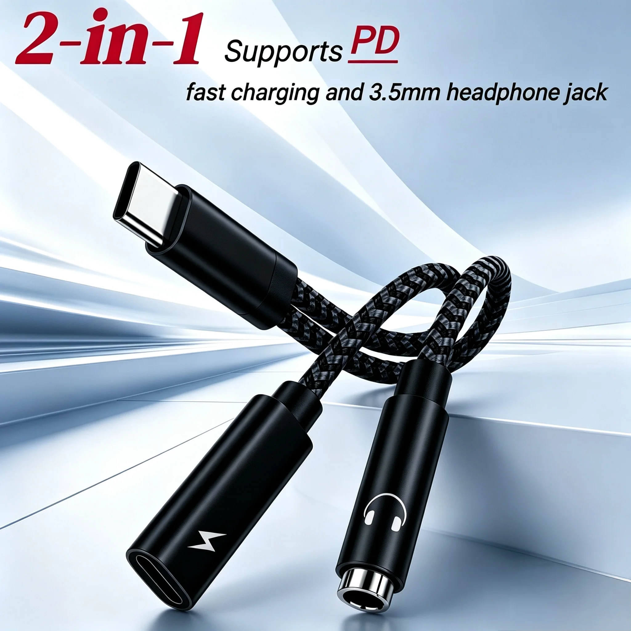 2-in-1 USB C Splitter to Dual Type USB C Headphone 3.5 Jack Audio Adapter PD Fast Charger, Compatible with Samsung, Huawei iPhon