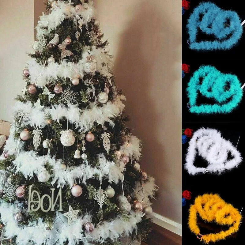 2M Christmas Tree White Feather Boa Strip Xmas Ribbon Party Garland Decoration Apparel Fabric DIY Craft