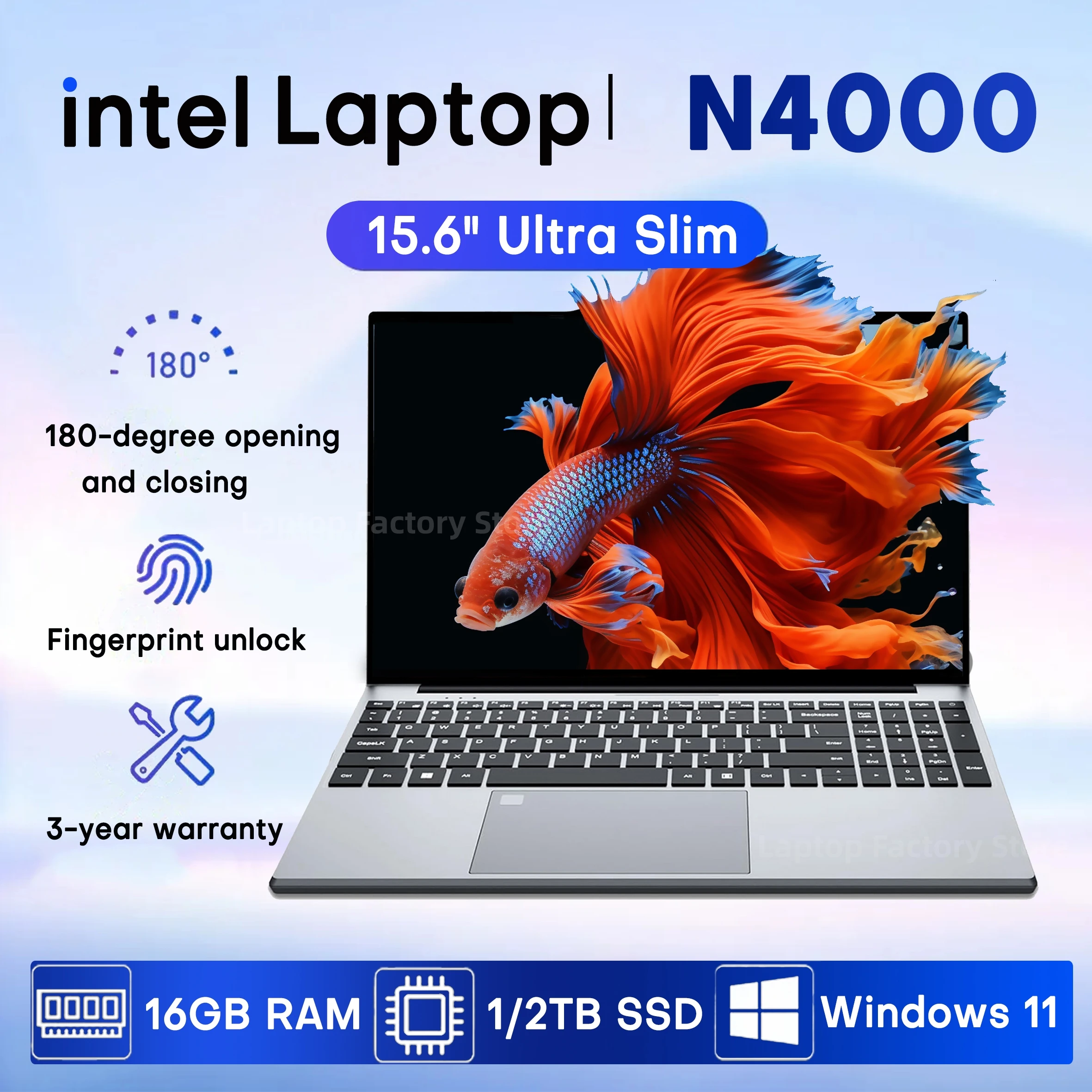 

Windows 11 Pro Intel Notebook PC Gamer 15.6" Ultra Slim Laptop Intel Celeron N4000 16GB RAM 1TB 2TB SSD Office Study Computer PC