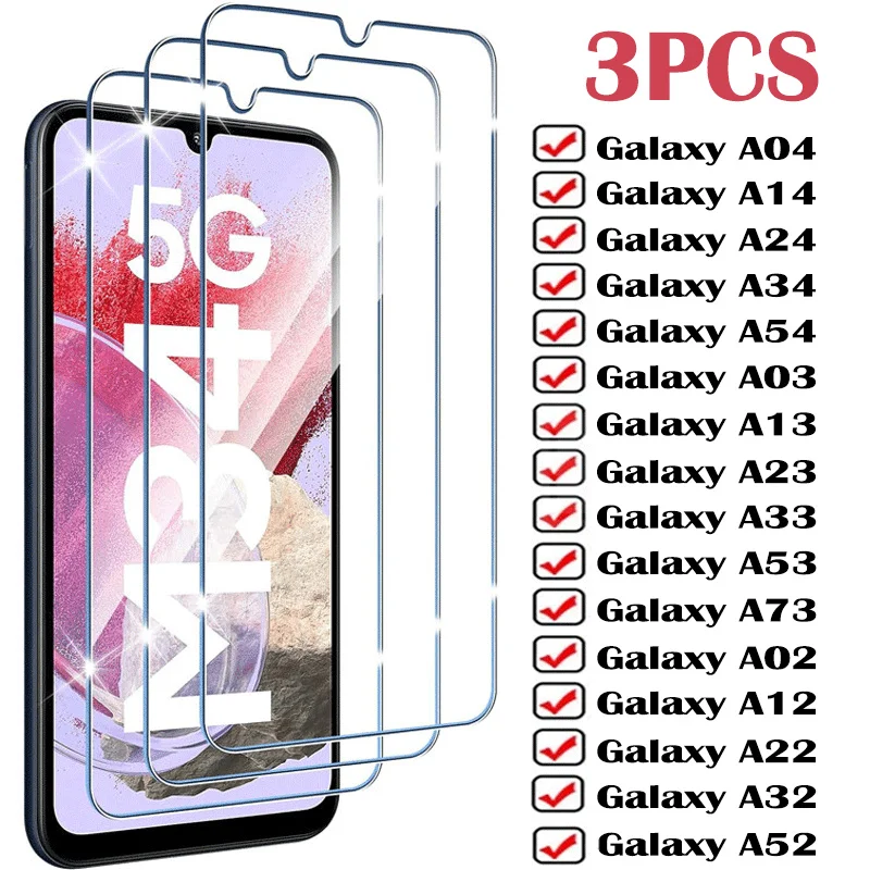 3Pcs Full Screen Protectors For Samsung Galaxy A54 A14 A34 A24 A04 A53 A73 A23 A03S A13 A33 A12 A22 A52 A32 5G Tempered Glass