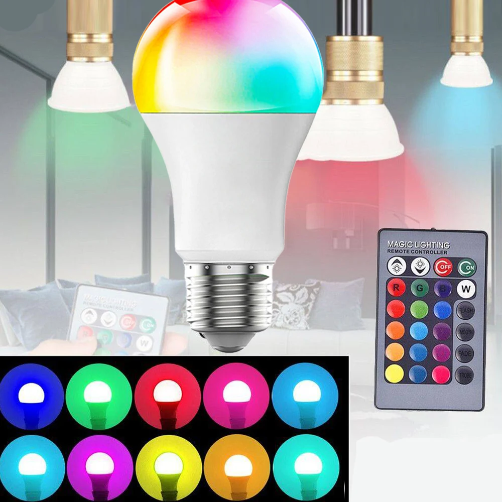 Bombilla LED RGB con Control remoto IR, lámpara cambiable de colores RGBW, E27, 10W, 15W, 20W, 220V