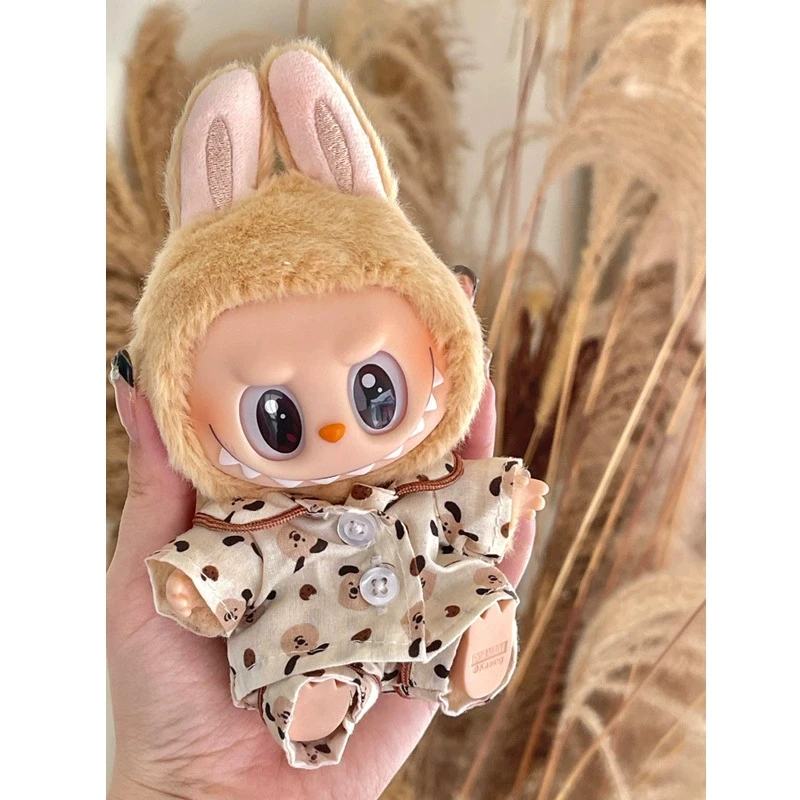 Pyjama tacheté en soie Labubu - Tenue de nuit de luxe pour poupée Labubu de 17 cm avec accessoires de vêtements Labubu au design doux à pois