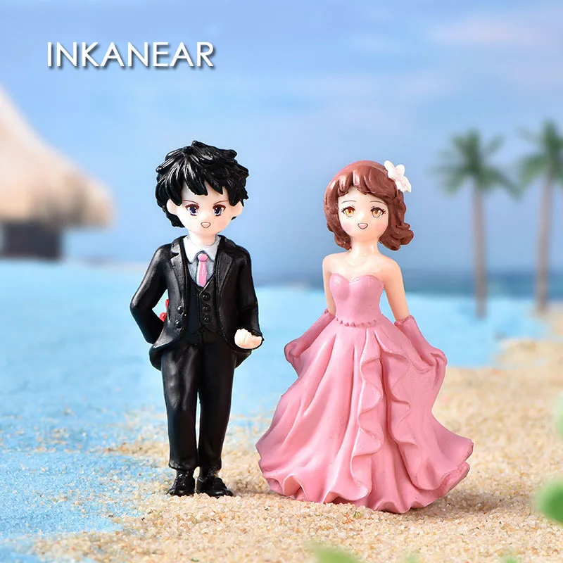 Lovers Figures for Wedding Dress Couple Suit Groom Bride Miniature Decoration Dolls Gnome Valentine's Day Gift Dollhouse PVC