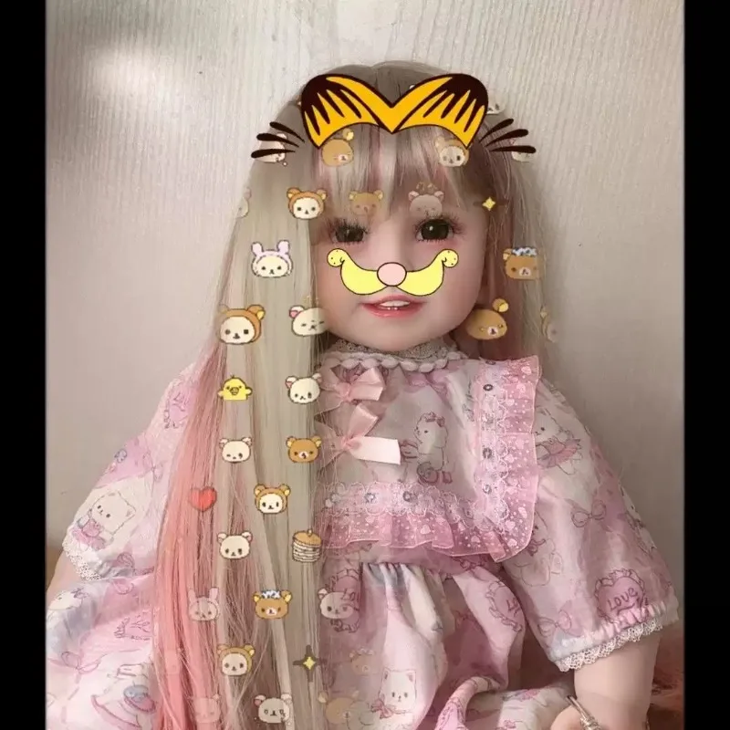 55cm Reborn Baby Doll Girl with 6 Teeth Wig Realistic Doll Toy Changeable Clothes Role Play Collectible Doll for Kids Gift