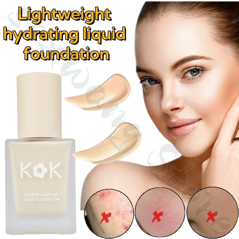 KOK Huahua Air Liquid Foundation is hydrating and moisturizing, covering blemishes, invisible pores, natural and light 38g