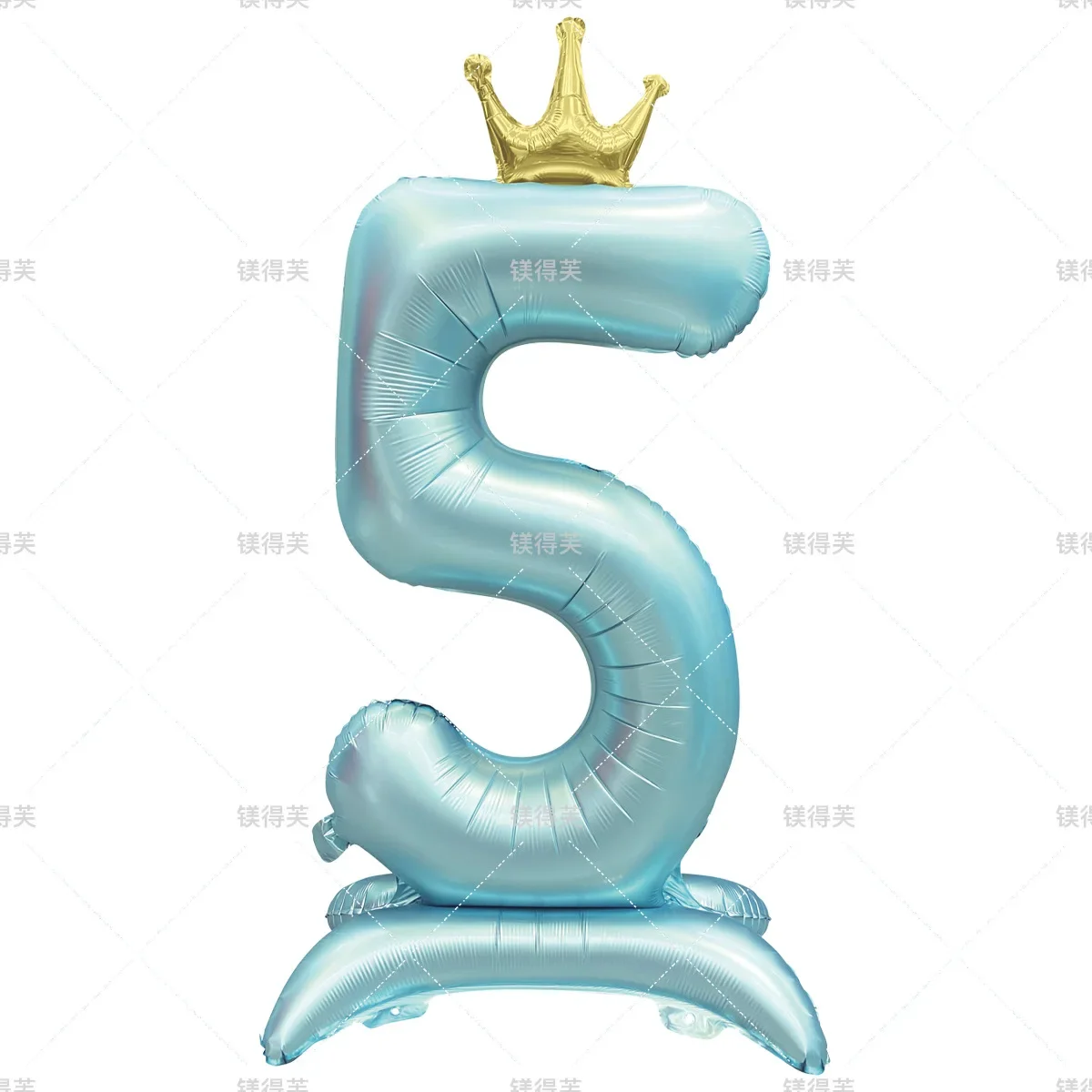 42 Inch Caramel Vanilla Pink Blue Number Stand Foil Balloons with Crown Figures Globos 0-9 Birthday Party Decorations Balloon