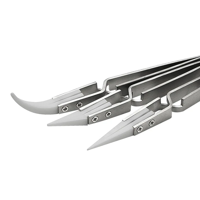 1pcs Reverse Tweezers Precision Pointed Curved Tips Ceramic Tweezer Non-Conductive Heat Resistant Anti-Magnetic Soldering Tools