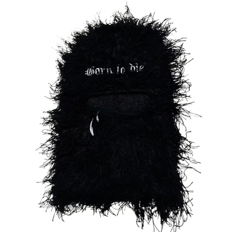 Embroidery Letter Tear Balaclava Distressed Knitted Full Face Ski Mask Hipop Unisex Outdoor Mask  Balaclava Fleece Fuzzy Beanies