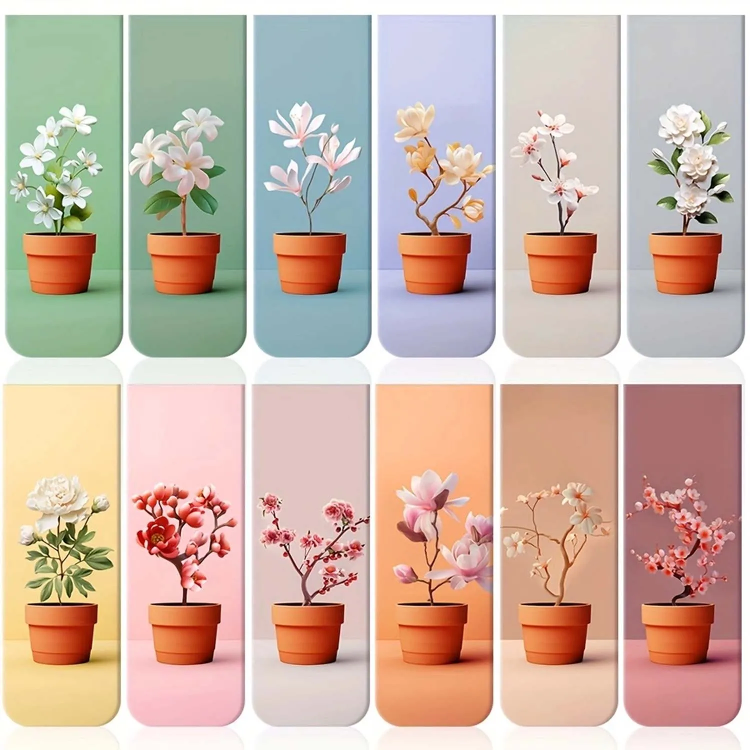12pcs Magnetic Bookmarks, Potted Flowers Bookmarks, Floral Abstract Bookmarks, Magnetic Reading Page Markers, Abstract Book Clip