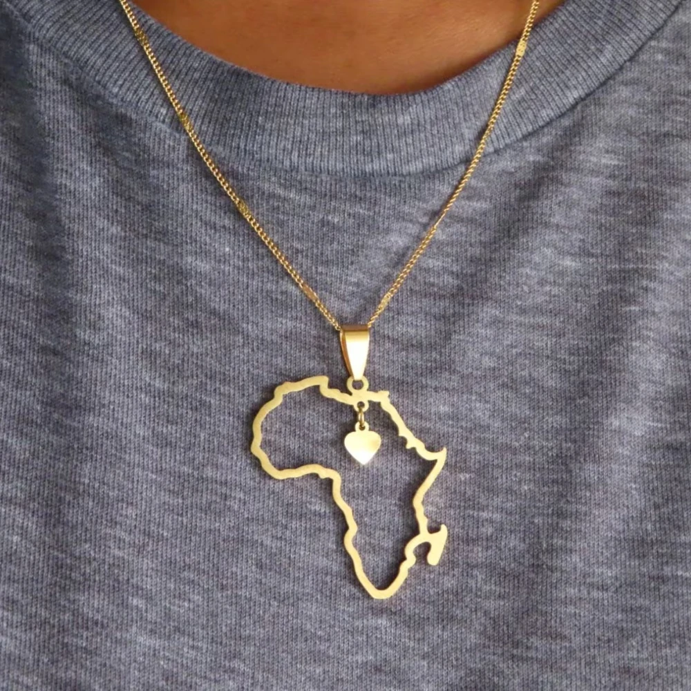 

Africa Map Cut Out Heart Necklace - African Jewelry for Women & Men- Country Necklace -Gold Plated Stainless Steel