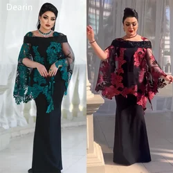 Customized Saudi Arabia Dearin Off-the-shoulder Mermaid Floor Length Skirts Layered Tulle Print Bespoke Occasion Dresses Prom Go