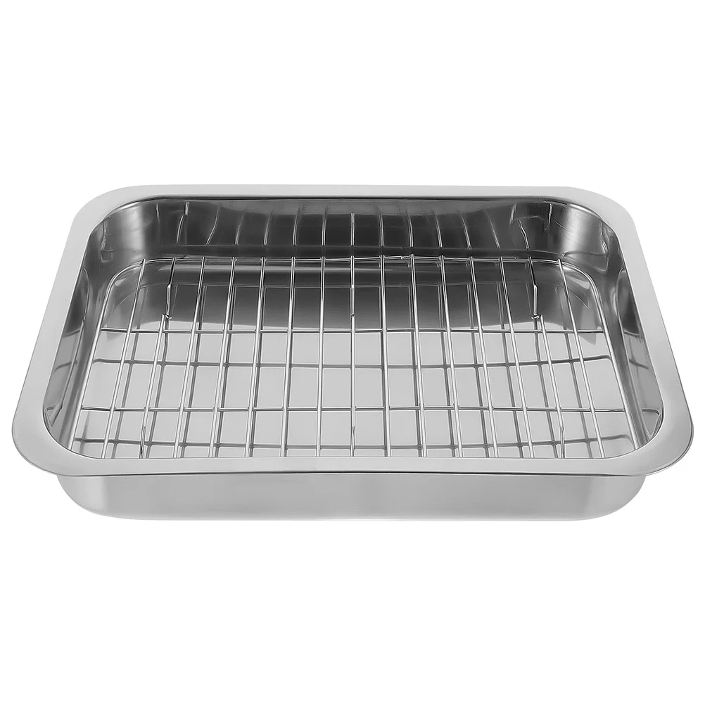 

Stainless Steel Bakeware Oven Tray with Rack Food Trays Baking Roaster Pan for