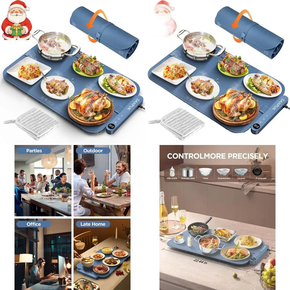 

Электрический поддон для подогрева еды 2025 года, 6 настроек температуры, автоматическое отключение, съемный и моющийся для рогрева еды на вечеринке (синий)