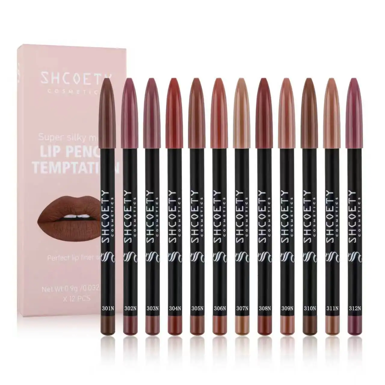 SHCOETY Europe and America cross-border 12 color matte mouth red lip pencil set nude color durable color makeup