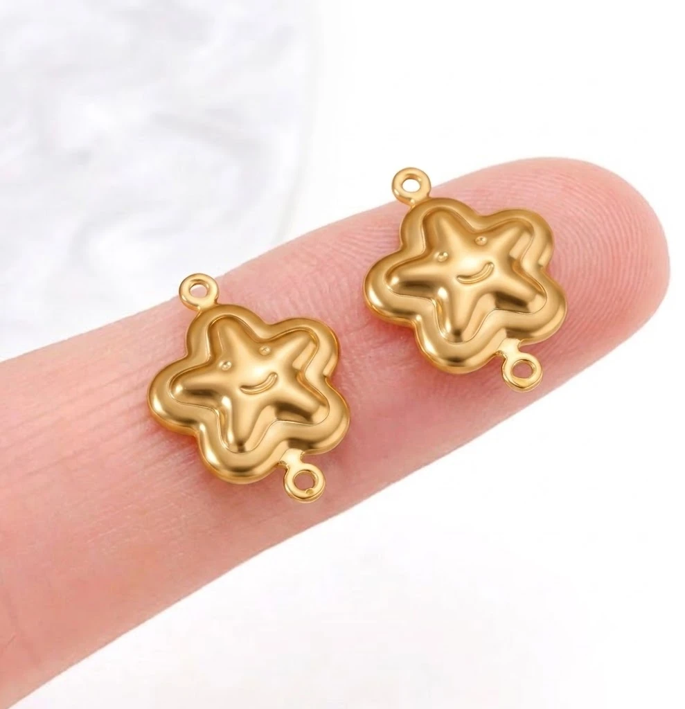 10 Stück Edelstahl Herz-Blumen-Verbinder Anhänger mit Doppelbohrung Sternverbinder für Ohrringe, Halsketten und Armbänder – Detail 2