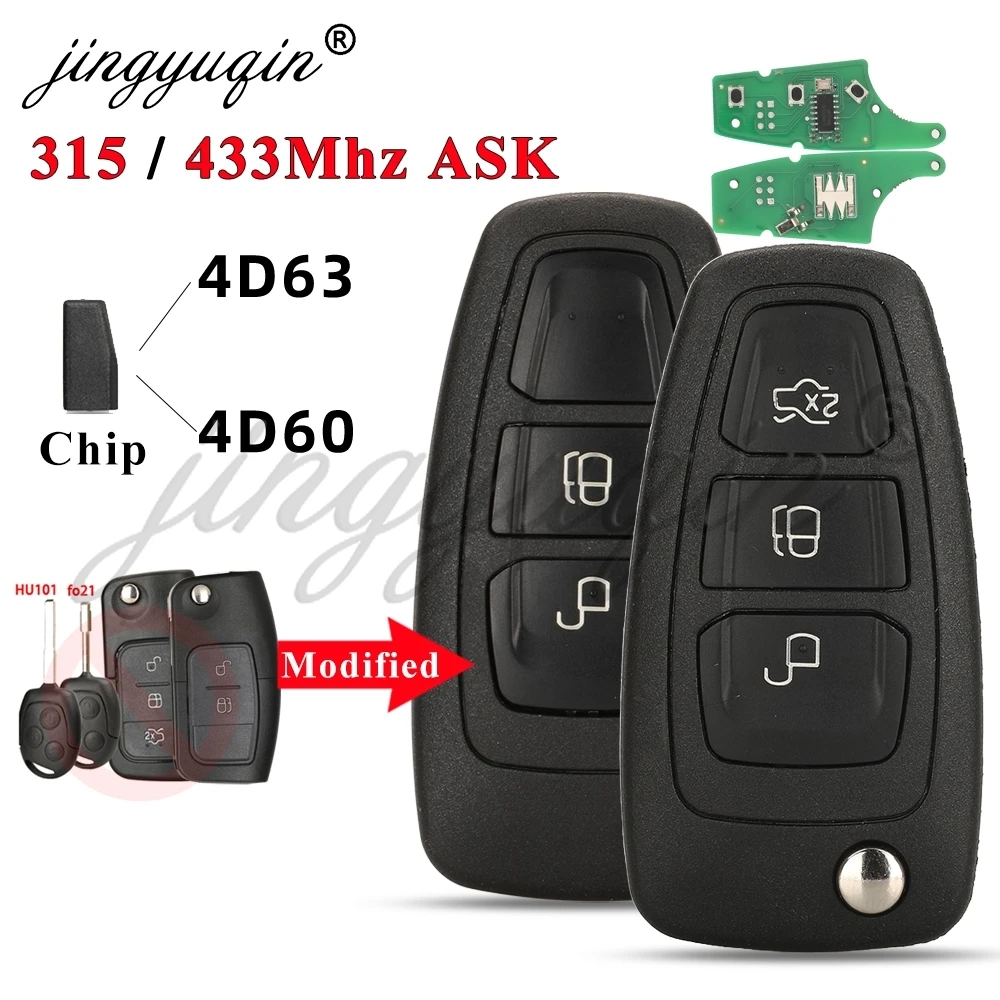 Modified Remote Car Key 315/434MHz ASK 4D60/4D63 for Ford B/C/S-Max Focus Mondeo Kuga Fiesta Ecosport Galaxy Transit 5WK48791