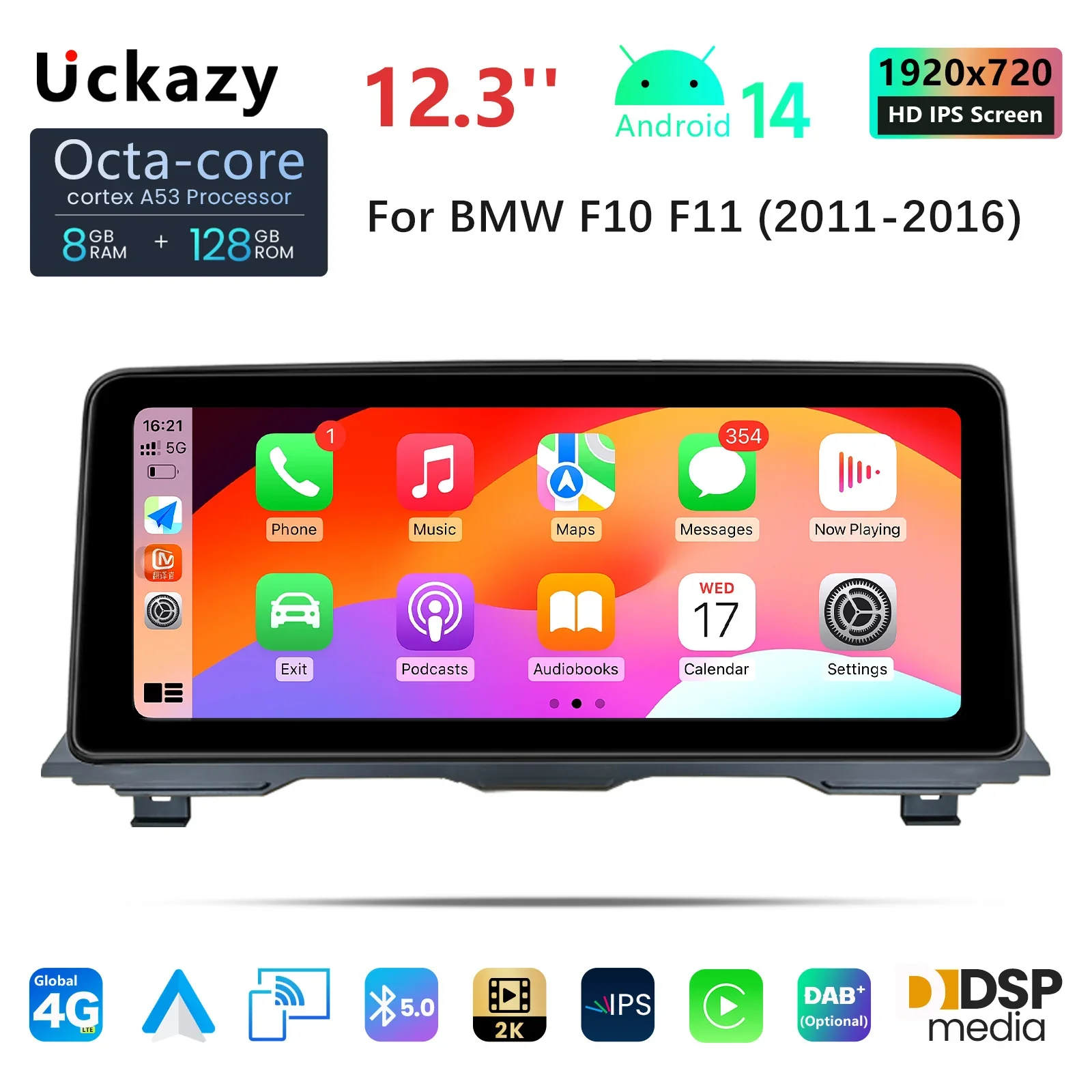 8GB 12.3 Inch Wireless Carplay Android 13 Car Radio For  BMW 5 Series F10 F11 2010-2016 CIC NBT Multimedia GPS Screen Head Unit