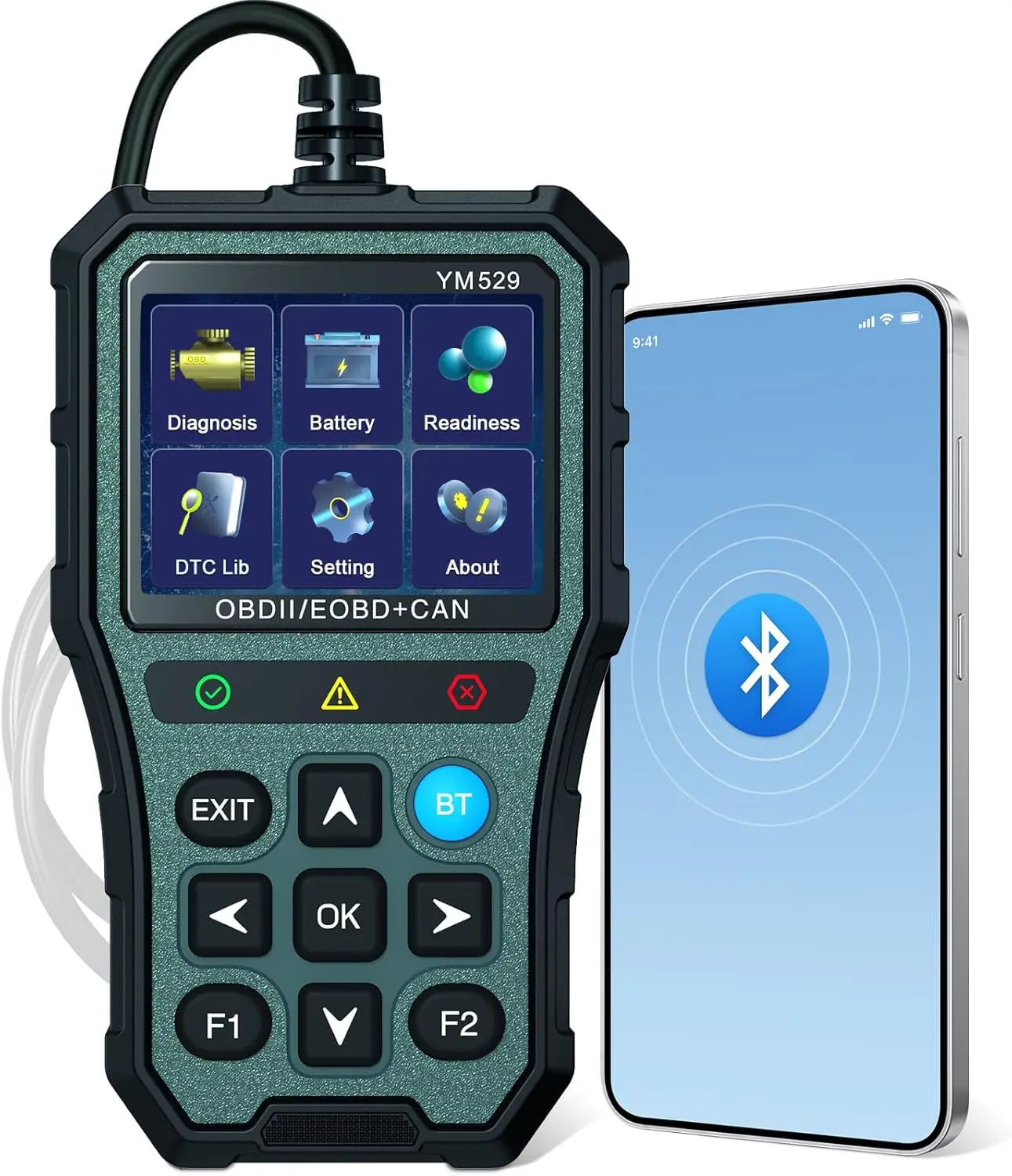 

OBD2 Сканер Bluetooth Диагностический инструмент — iOS/Android, данные в реальном времени, тестер батареи, Plug and Play, армейский зеленый цвет