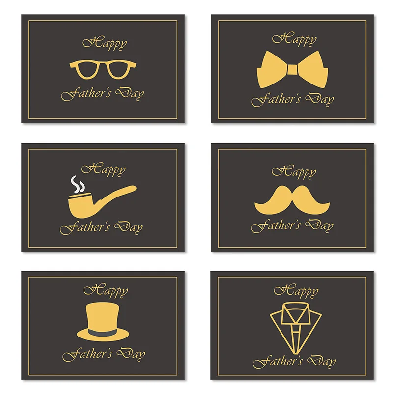6pcs/Set High-End Father's Day Card Set Foldable Greeting Cards with Envelopes Gift for Dad Grandpa Husband