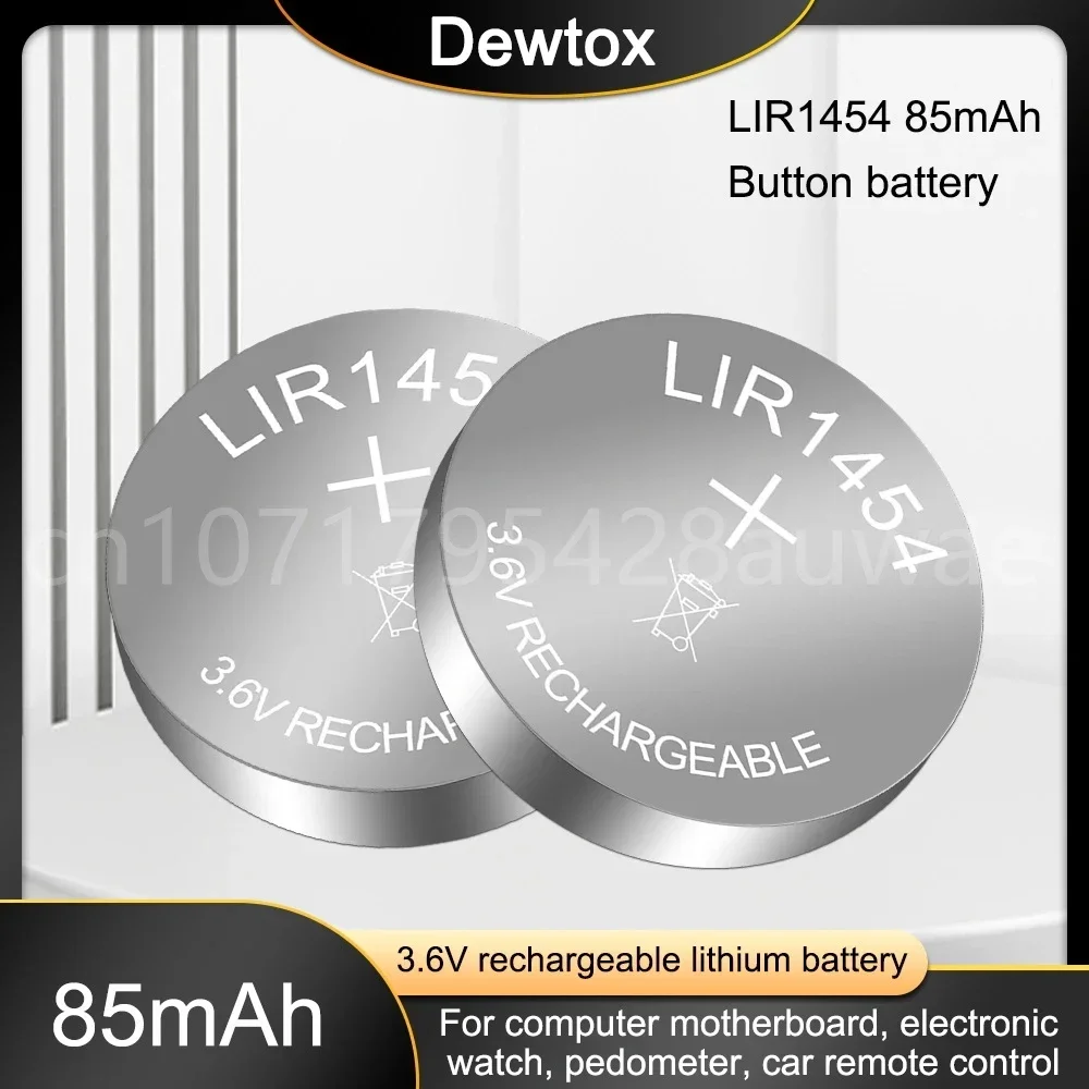 1-5pcs LIR1454 LIR 1454 3.6V 85mAh Lithium Rechargeable Battery for Toy Watch Bracelet TWS Bluetooth Headset CR1454 Coin Cells