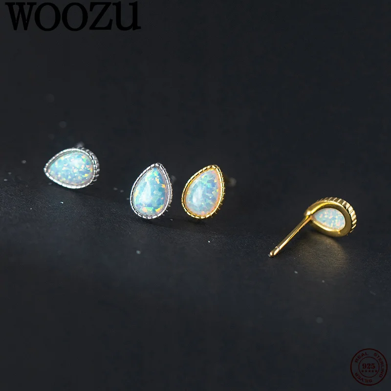 

WOOZU 925 Sterling Silver French Vintage Water Drop White Opal Earrings for Women Banquet Wedding Elegant Charm Delicate Jewelry