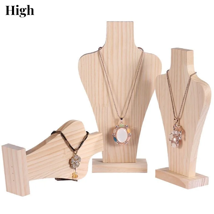 Présentoir de collier de mannequin amovible avec poignées en bois naturel, pendentif T1, présentoir de buste, étagère