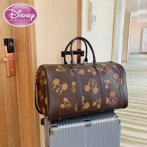 Disney-Bolsa de equipaje de Mickey, bolsa de viaje a cuadros de PU, almacenamiento portátil para bebé, impermeable, para viajes de ocio, bolsa de viaje de gran capacidad