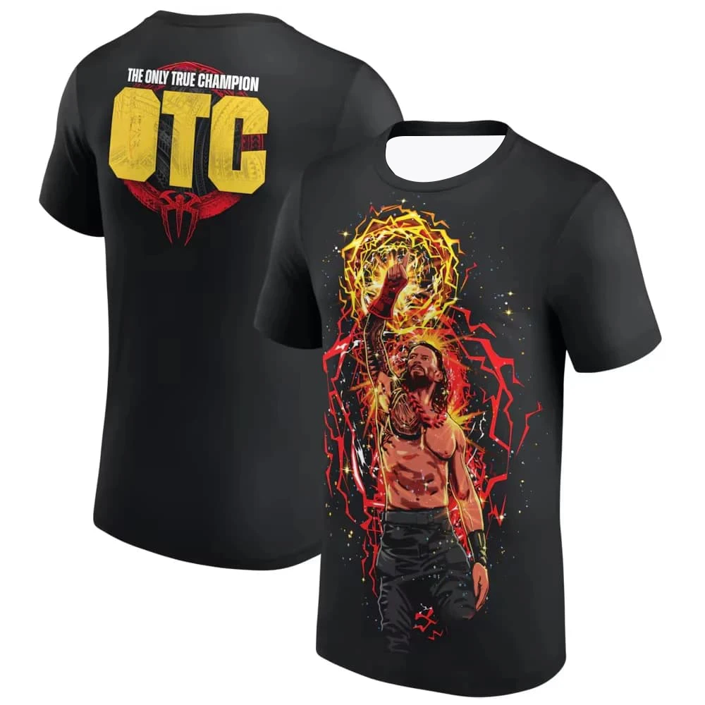 Black Roman Reigns Aura Cartoon 3D Printed Street Trend Women's Tshirt Unisex Tee Top Short Sleeve Quick Drying Men's T Shirt