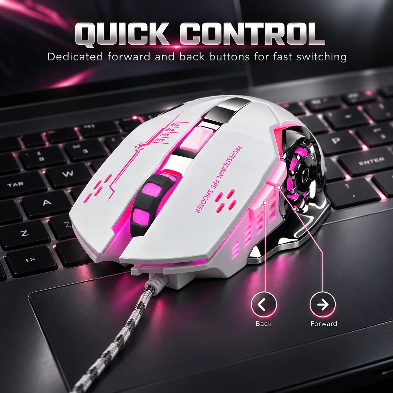 Wired RGB Gaming Mouse Ergonomic 6 Buttons 4 Adjustable DPI Metal Weighted Base USB Optical Gamer Mice for PC Laptop Desktop FPS