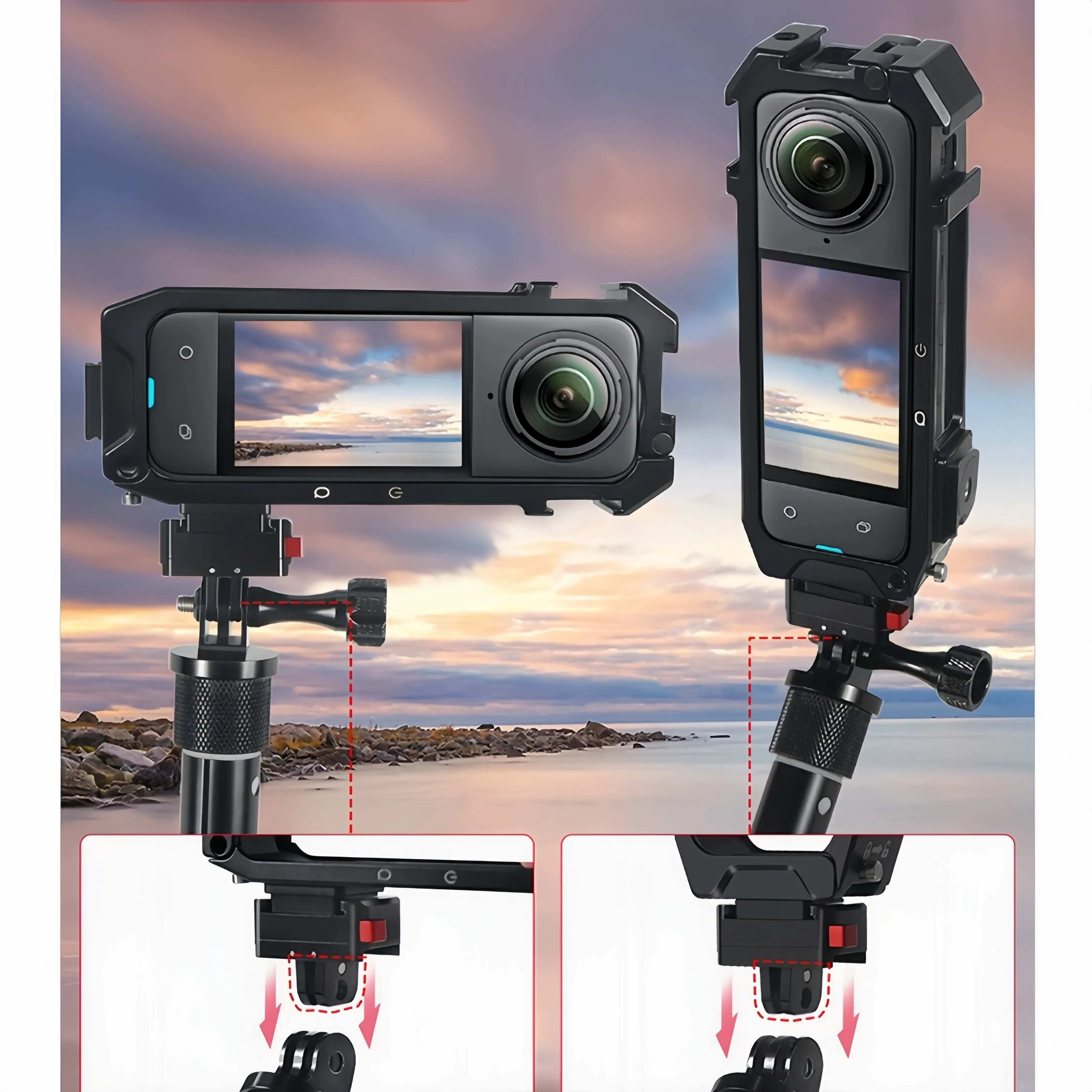 مثبت قفص الكاميرا سريع التحرير لإطار الحماية من الألومنيوم لتوسيع insta360 X3 VLOG