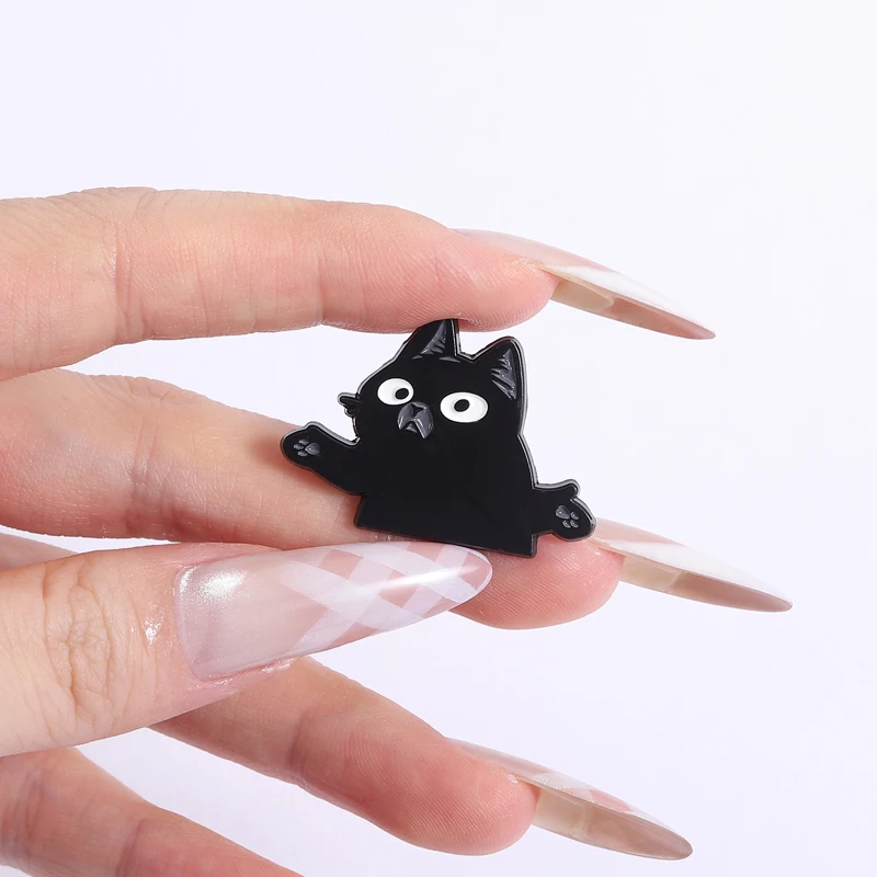 الكرتون عيون كبيرة الأسود القط بروش المينا دبابيس هريرة انتشار الأيدي مبالغ فيها التعبير دبابيس شارة التلبيب مجوهرات هدية #4