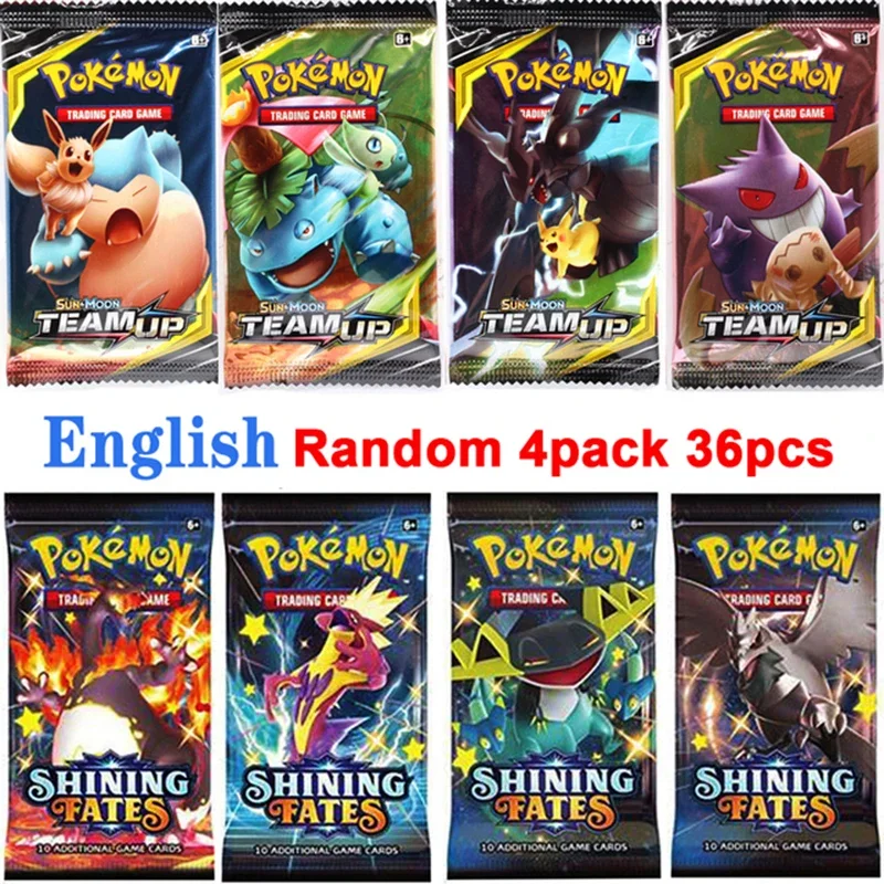 36Pcs Pokemon Cards Team Up Evolutions Darknss Ablaze GX Vmax EX Shining Game Battle Trading Collection Card Booster Pack Gifts