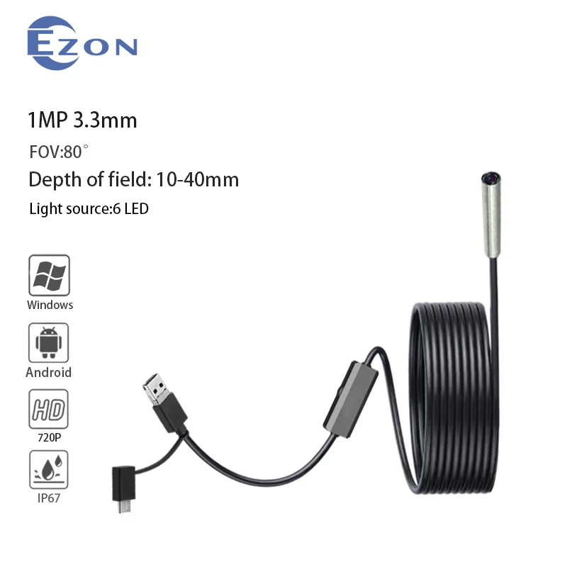 

New 3.3mm 80° Endoscope Camera 720P HD USB Endoscope With 6 LED 1.5M soft Cable Waterproof Inspection Borescope for Android PC