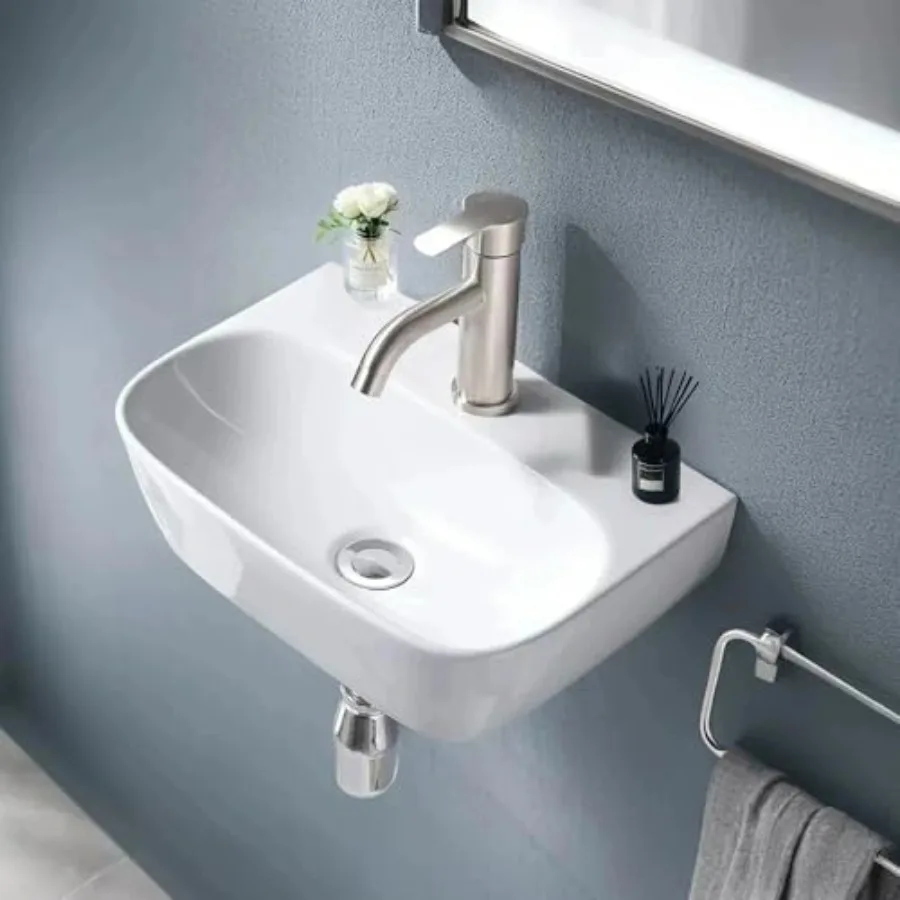 

Wall Mounted Bathroom Sink, 16"x11" Small Wall Mount Sink White Porcelain Ceramic for Lavatory Vanity.