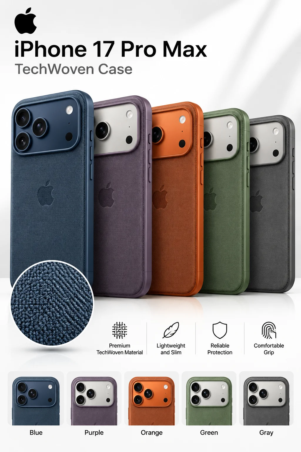 Etui TechWoven z funkcją MagSafe do iPhone 17 Pro Max, umożliwiające sterowanie aparatem, bezprzewodowe ładowanie i ochronę przed upadkami. — zdjęcie produktu 2