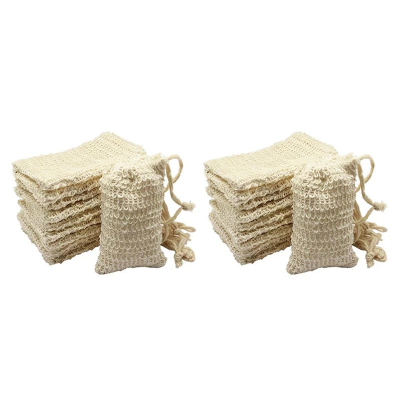 

60 Pcs Natural Sisal Soap Bag Exfoliating Soap Saver Pouch Holder