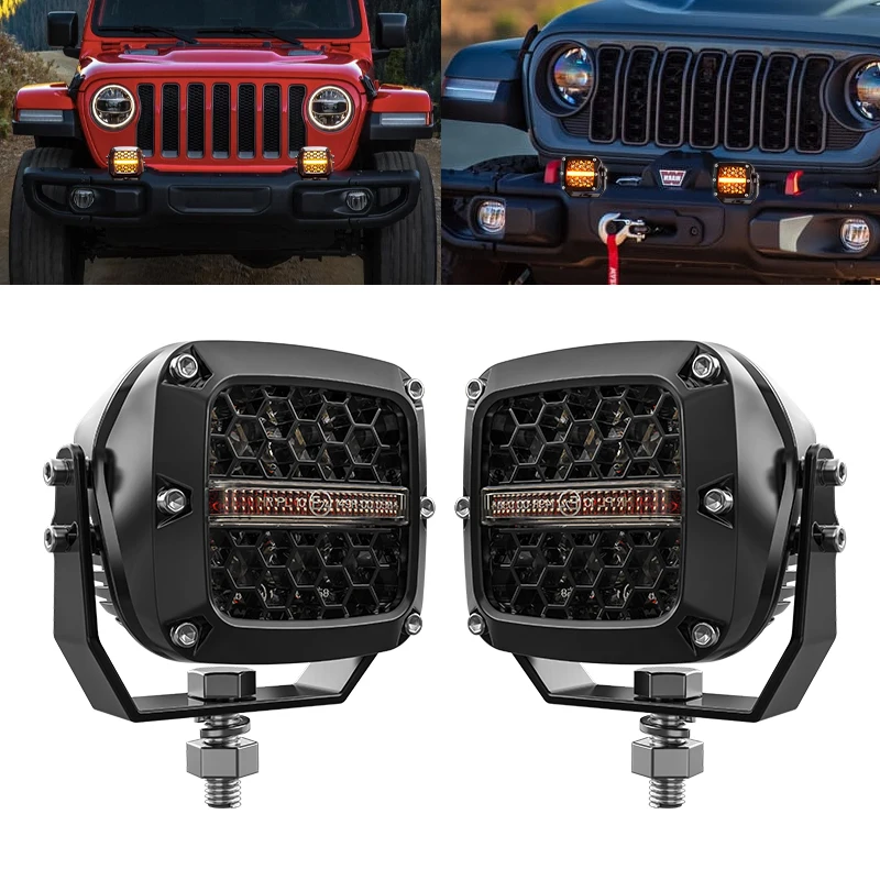 Emark Approved Car Led Work Light Bar 12v Amber DRL Driving Light Spotlight for Lada Niva Offroad Truck SUV ATV Jeep Boat
