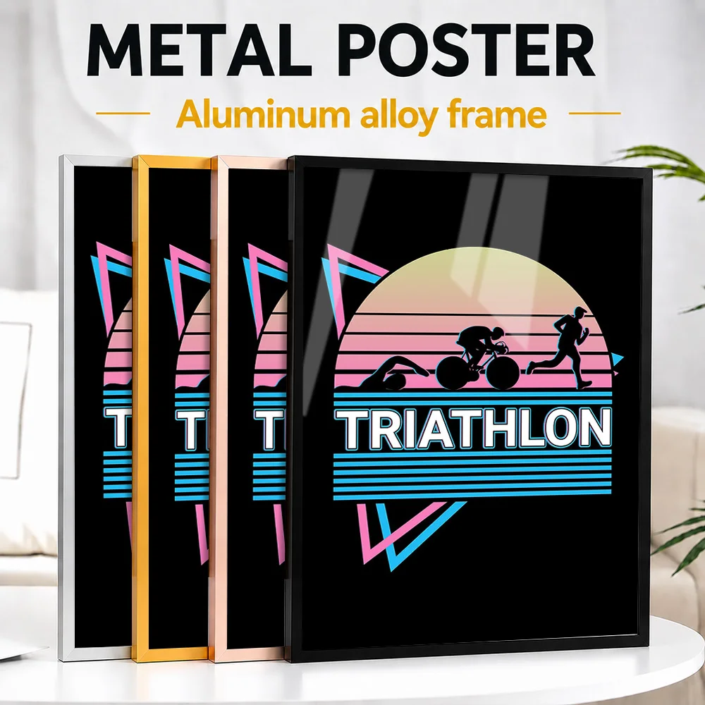 Triathlon Athlete Retro Framed Metal Print Customized Photo Warm Heritage Style Wall Art For Training Studio Unique Coach Gift