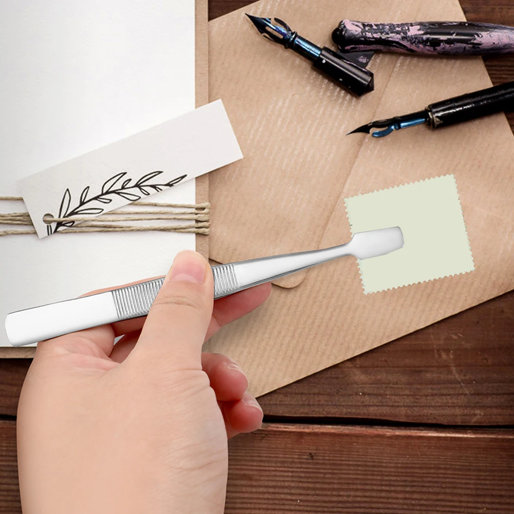 

6pcs Stamp Tweezers Stainless Steel Flat Head Tweezers For Precision Craft Eyelash Applicator Coin Collector Sticker Lash Tongs