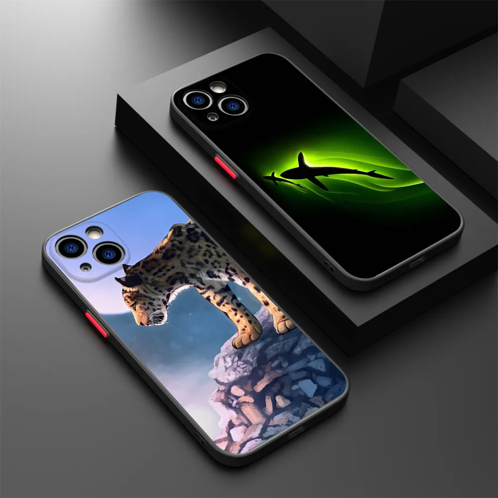 아이폰 휴대폰 케이스, 호랑이 물고기 사자 검은 늑대 반투명 커버, 아이폰 16 플러스 15 프로 맥스 14 7 8 XR SE 11 12 13 미니 X XS 패션