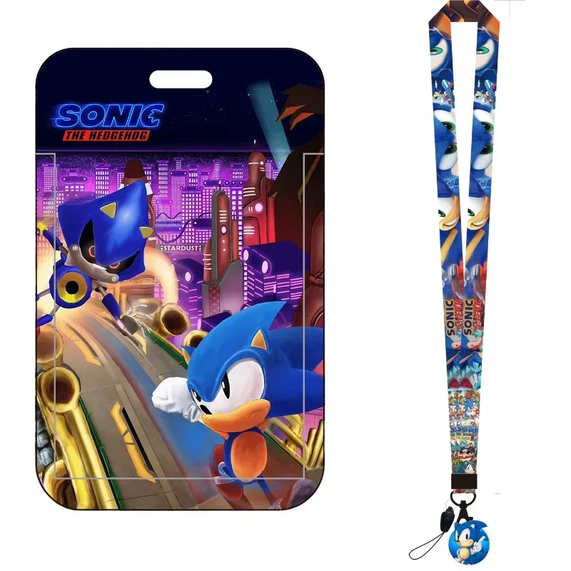 Cartoon Sonic Bus Card Holder Student ID Card Cover Campus Meal Card Case Badge Holder Work Cards Protector with Lanyard view 6