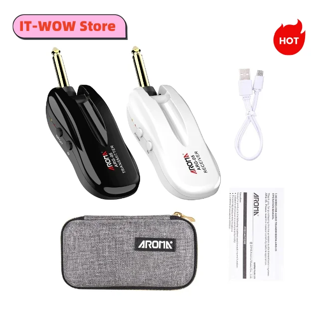 AROMA ARG-05 5.8GHz Guitar Wireless System Audio Transmission with Transmitter Receiver Rechargeable Battery for Guitars Bass