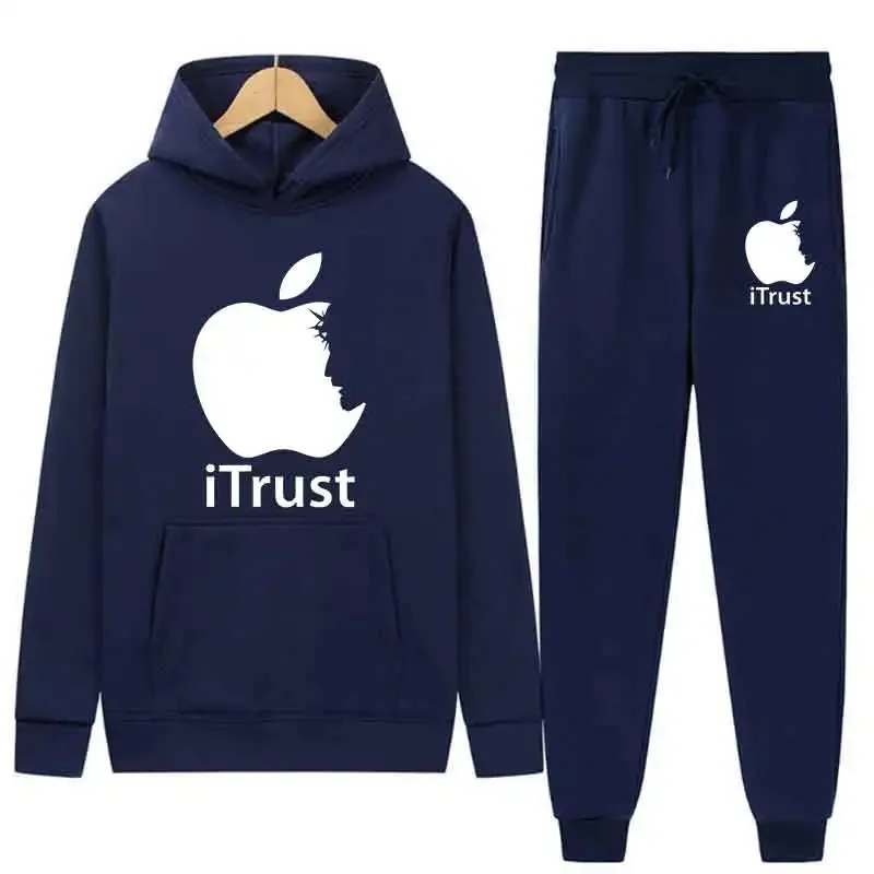 ربيع الخريف الرجال النساء عادية 2 قطعة مجموعات الاتجاه هوديي القمم السراويل الطويلة بلوزات دافئة اليومية الشارع موضة الإبداعية أبل Printe