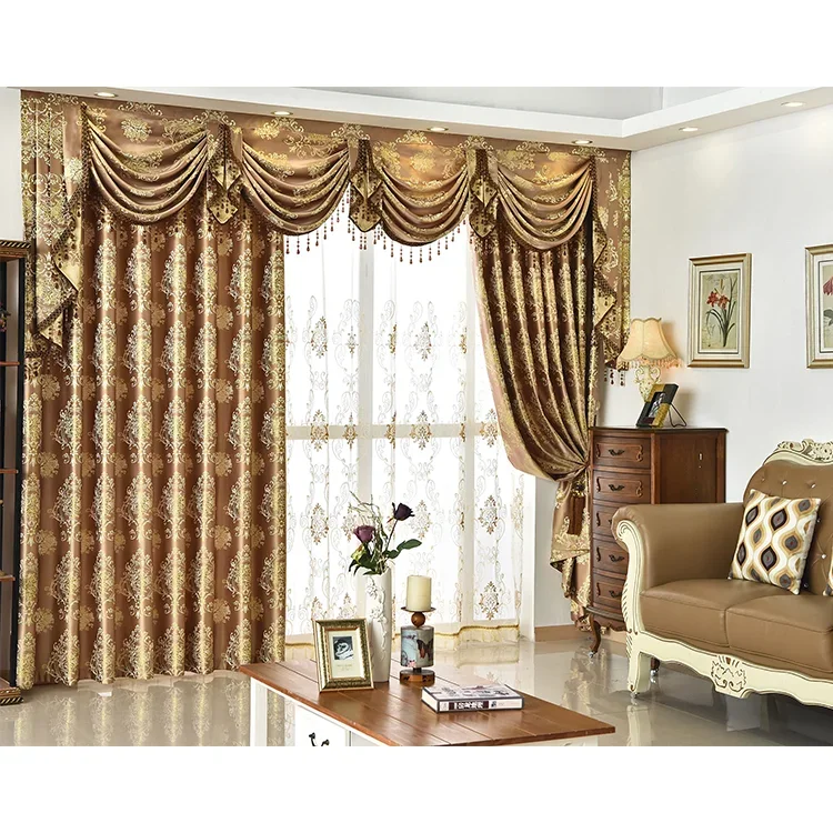 Luxury Curtains for Living Room European Classic Valance Curtain Head High Windows Bedroom Sunshade Heat Insulation for Villa