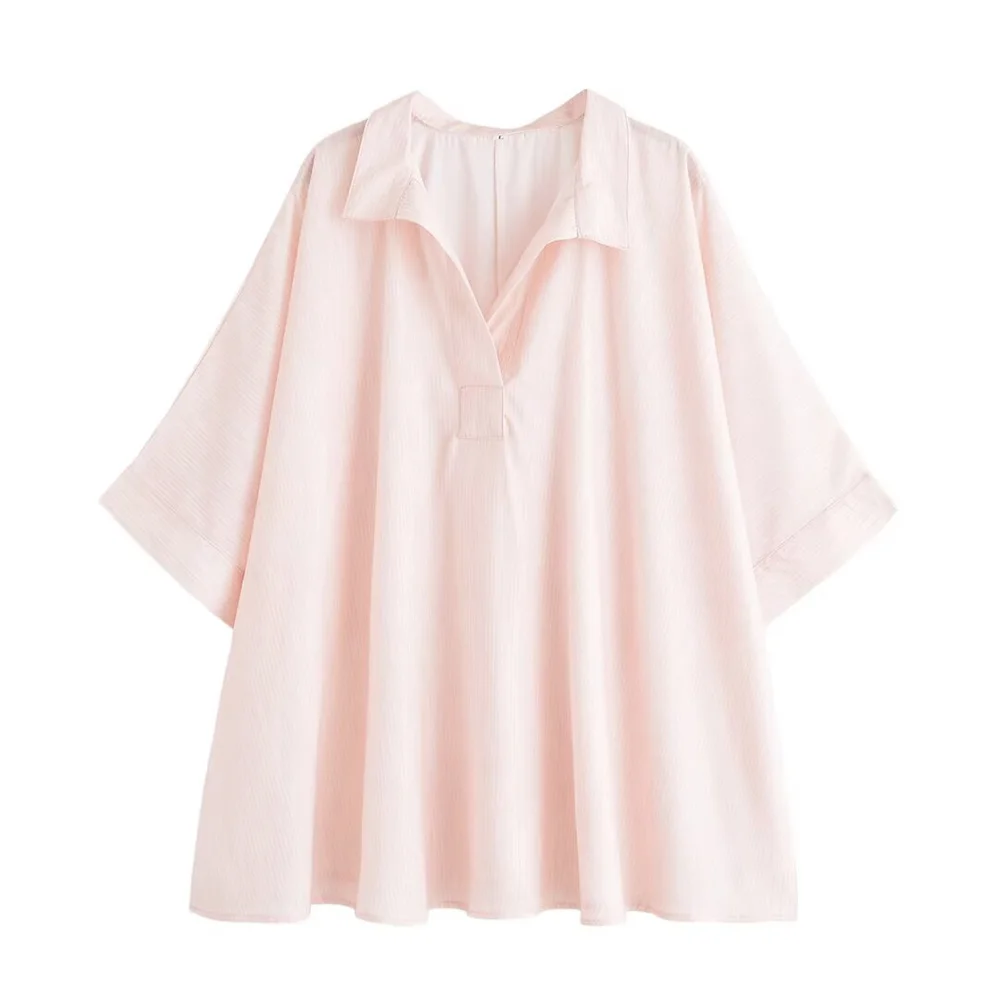 

Taop&Za Women's Summer New Product Casual Large Edition Loose Stand Collar Striped Loose Cloak Long Shirt