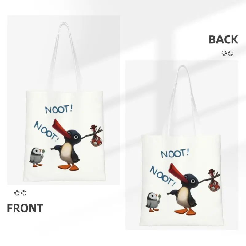 Custom Noots Pingu Penguin Canvas Shopping Bag Women Portable Groceries Tote Shopper Bags