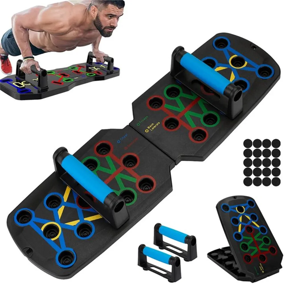 Planche d'entraînement push-up multifonctionnelle avec 28 variantes et poignées antidérapantes pour les entraînements à domicile - Les amateurs de fitness.