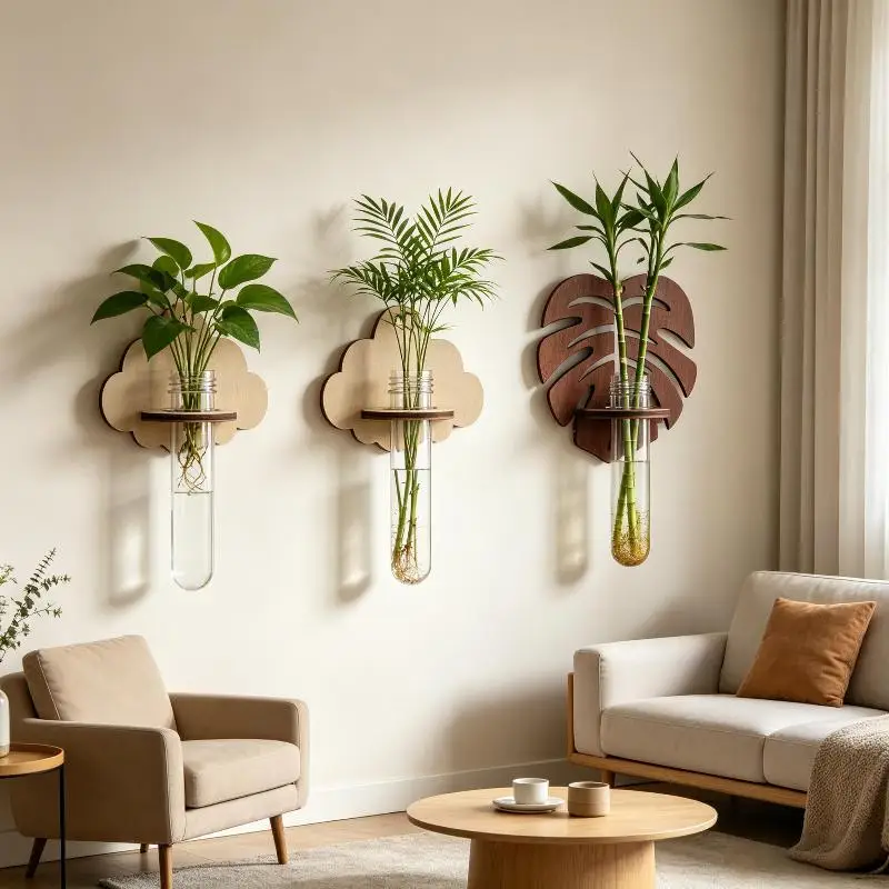 Wood Wall Monstera Test Tube Holder for Hydroponic Plant Decoration Home Mounted